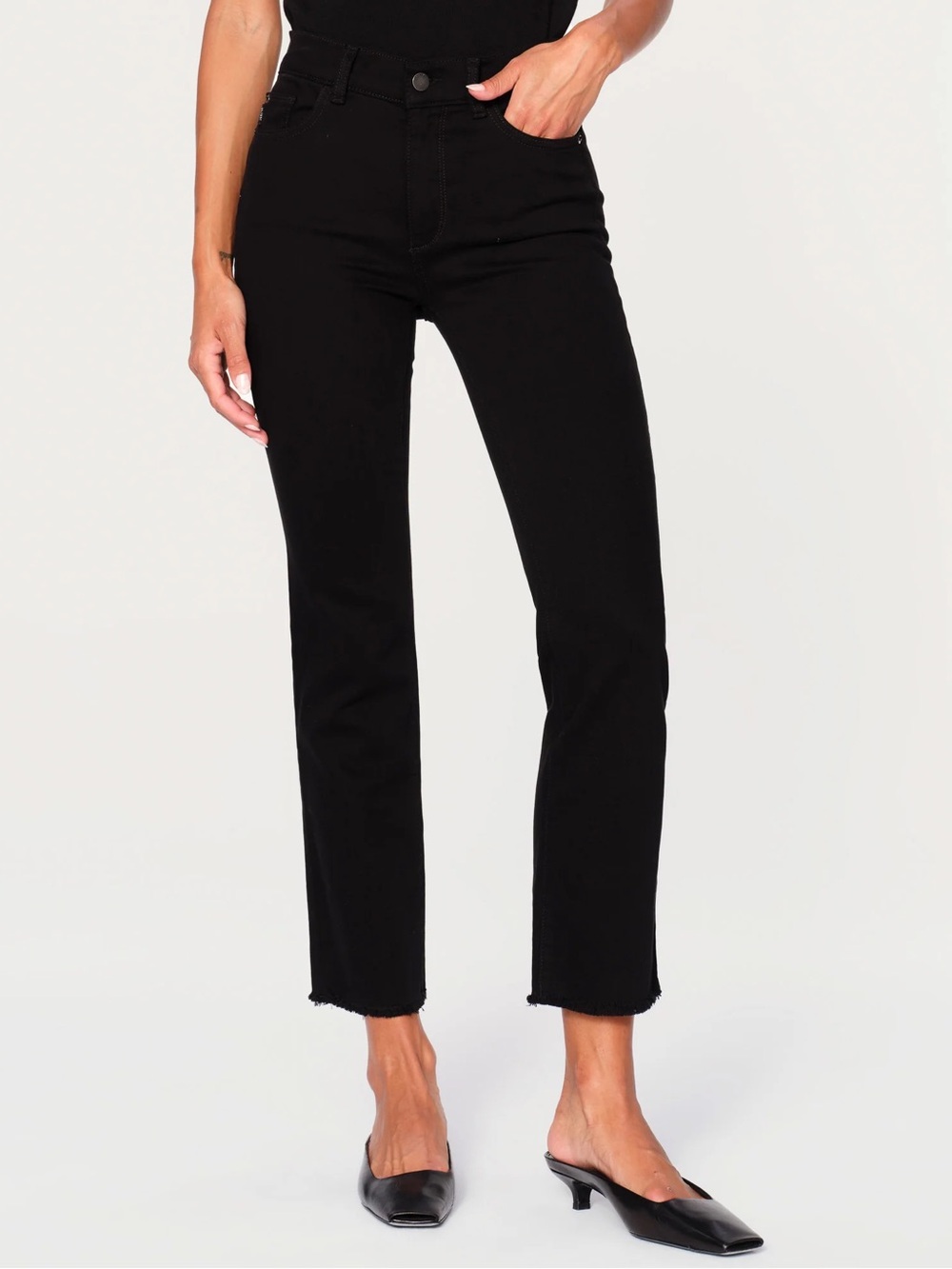 DL1961 Mara Straight Ankle Mid Rise Instasculpt Black Peached Raw Jeans Size 32